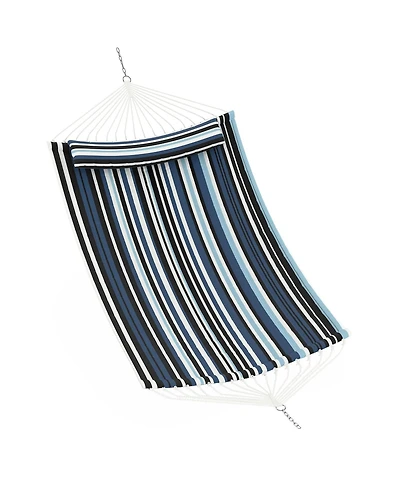 homfan 2 Person Cotton Rope Hammock Stripes, Polyester Pad, No Stand, 2-in-1 for Patio, Backyard, Garden or Beach