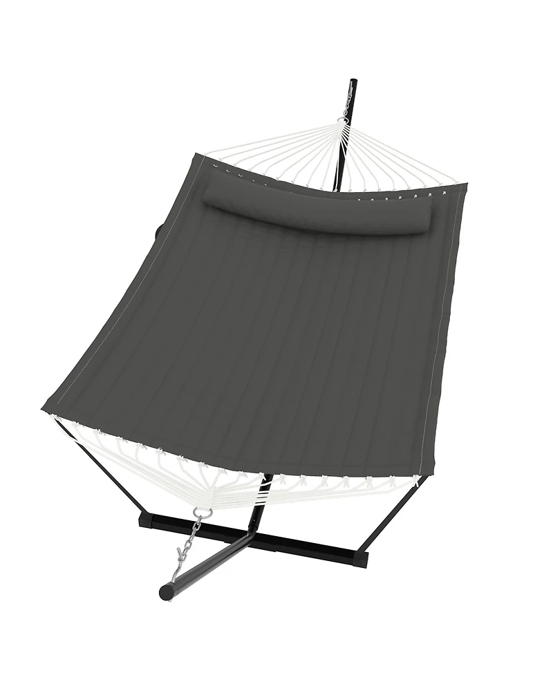 homfan Double Hammock with Stand for Outside –450 Lbs Capacity with Pillow and Balance Rope for Patio, Backyard or Poolside