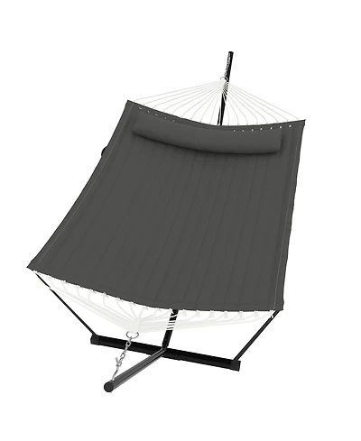 homfan Double Hammock with Stand for Outside –450 Lbs Capacity with Pillow and Balance Rope for Patio, Backyard or Poolside