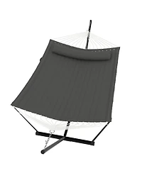 homfan Double Hammock with Stand for Outside –450 Lbs Capacity with Pillow and Balance Rope for Patio, Backyard or Poolside