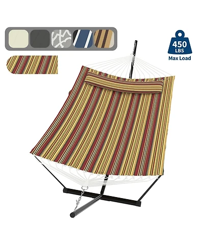 homfan Stripe Double Hammock Set – 450LBS, Freestanding with Pillows and Balance Rope for Patio or Yard