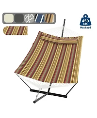 homfan Stripe Double Hammock Set – 450LBS, Freestanding with Pillows and Balance Rope for Patio or Yard