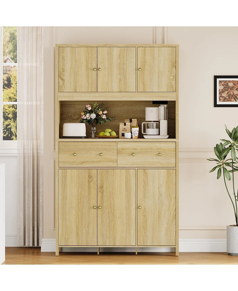 homfan 71" H Pantry Cabinet with Charging Station, Tall Kitchen Storage Countertop, Modern Hutch Drawers for Living Room, Dining Room