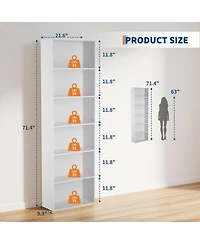 homfan 71.4" 6-Tier Bookcase, Industrial Rustic Brown Shelf with Storage, Wide Open Unit for Office, Living Room and Bedroom, Vertical Standing Design