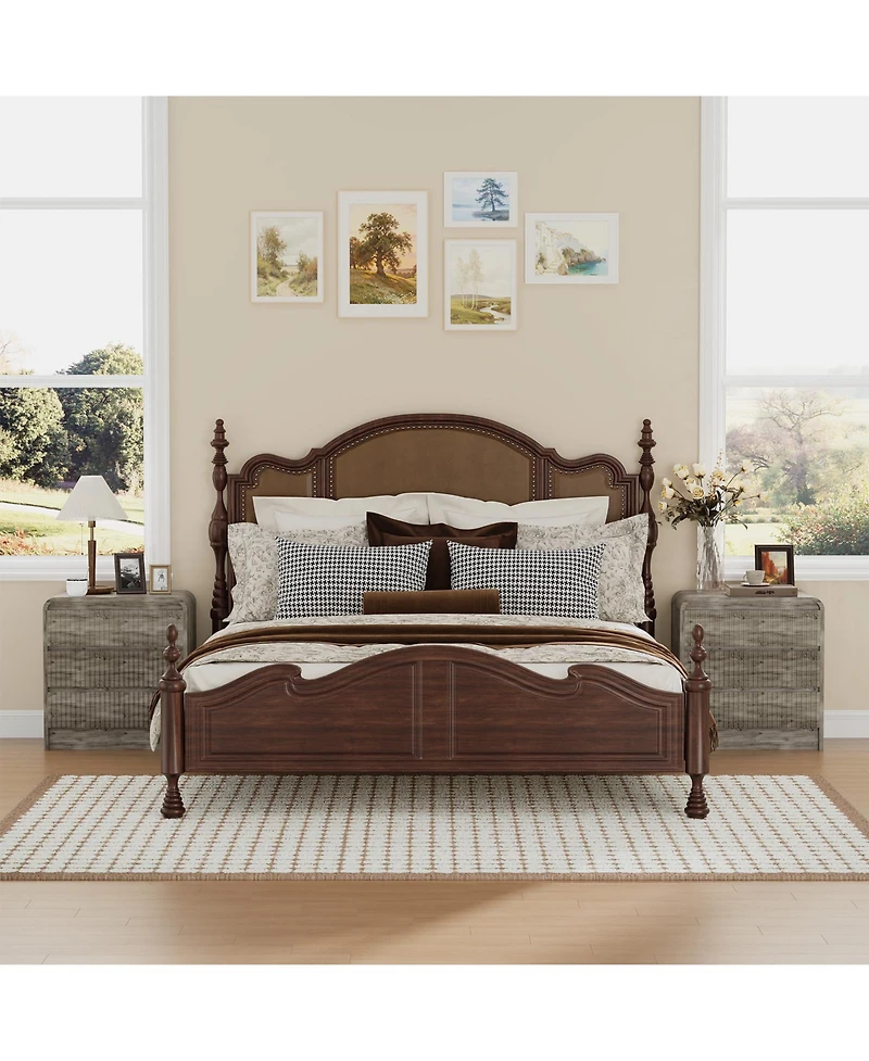 homfan Set of 2 Fluted Nightstands with Charging Station and 3 Drawers