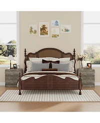 homfan Set of 2 Fluted Nightstands with Charging Station and 3 Drawers