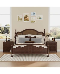 homfan Set of 2 Brown Fluted Nightstands with Charging Station and 3 Drawers