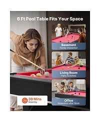 Sevorley 6 ft Portable Pool Table Set with Balls, Cues, Rack and Chalk