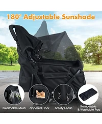 Hongge Foldable Double Pet Stroller with Adjustable Sunshade Safety Leash and Storage Baskets