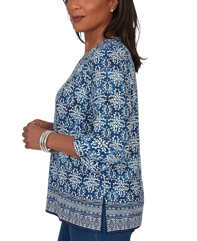 Alfred Dunner Women's Batik Tile Square Neck Top