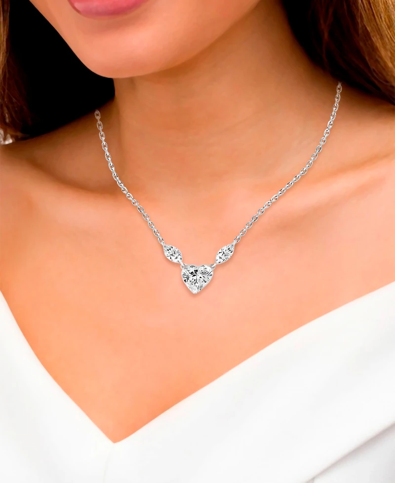 Macy's Lab-Grown 3-Stone Diamond Necklace (2 ct. t.w.) in 14k White Gold