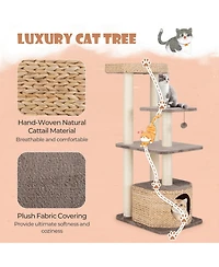 Hongge 52 Inch 4-Layer Cat Tower with Sisal Scratching Posts Condo and Washable Cushions