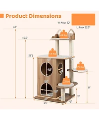 Hongge 48 Inch Wooden Cat Tree with 2-Floor Condo Cat-Head Perch and Sisal Posts