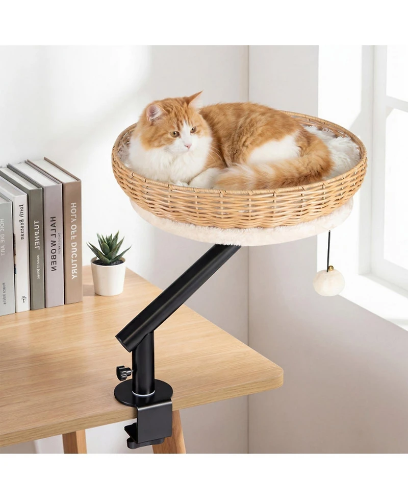 Hongge Clamp-On Cat Desk Bed with 360-Degree Rotating Bracket and Removable Cushion