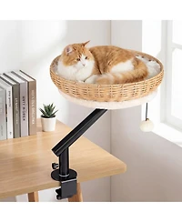 Hongge Clamp-On Cat Desk Bed with 360-Degree Rotating Bracket and Removable Cushion