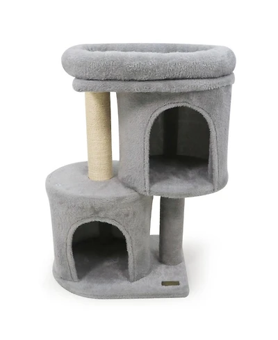 Hongge 26 Inch Cat Tower with Large Padded Perch Dual Condos and Sisal Scratching Posts