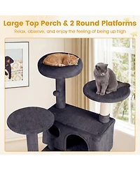 Hongge 52 Inch Cat Tree Tower with Dual Hideaway Caves Padded Perches and Sisal Posts