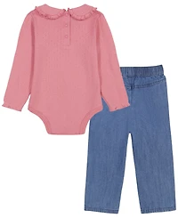 Calvin Klein Baby Girls' Long-Sleeve Bodysuit, Pants and Bow Headband, 3-Piece Set