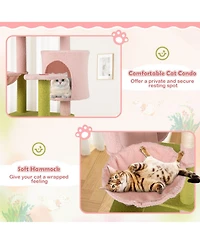 Hongge 58 Inch Multi-Level Floral Cat Tree with Condo Hammock and Sisal Scratching Board