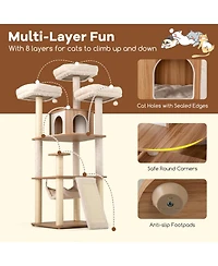 Hongge 68 Inch Cat Tree with 3 Padded Perches Private Condo and Sisal Scratching Posts