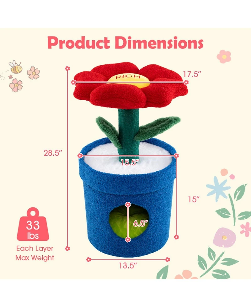 Hongge Potted Plant Cat Tree with Flower Padded Perch and Jute Scratching Posts