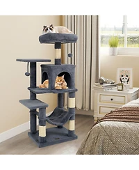 Hongge 44 Inch Multi-Level Cat Tower with 2-Door Condo Padded Perch Hammock and Sisal Posts