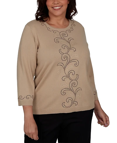 Alfred Dunner Plus Travel Advisory Beaded Scroll Embellished Sweater