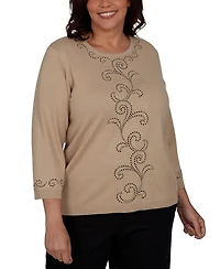 Alfred Dunner Plus Travel Advisory Beaded Scroll Embellished Sweater