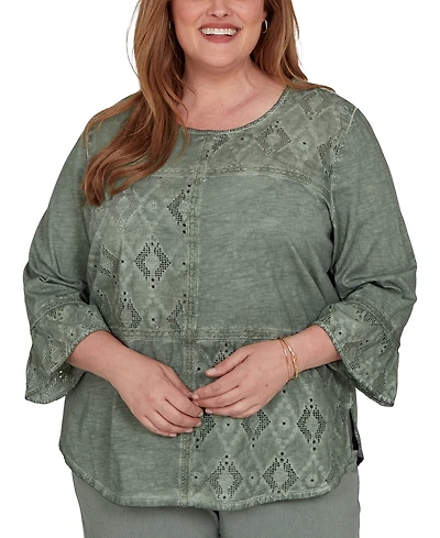 Alfred Dunner Plus Provence Tonal Spliced Patchwork Top