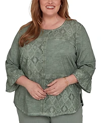 Alfred Dunner Plus Provence Tonal Spliced Patchwork Top