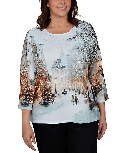 Alfred Dunner Plus Classic Christmas The City Knit Top