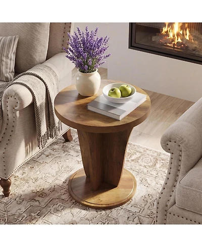 Tribesigns Round Side Table, Mid Century Space-Saving End Table | Modern Accent Nightstand for Small Space, Wood Drink Table