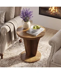 Tribesigns Round Side Table, Mid Century Space-Saving End Table | Modern Accent Nightstand for Small Space, Wood Drink Table