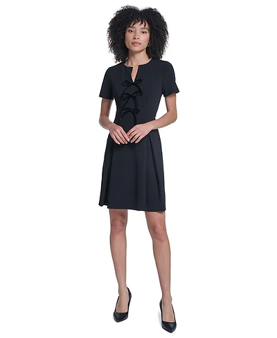 Karl Lagerfeld Paris Women's Scuba Crepe Stretch Velvet Bows Short Dress
