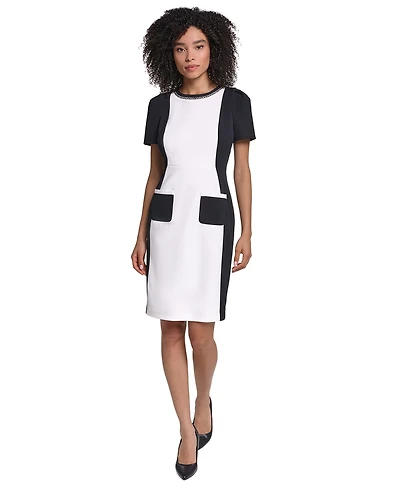Karl Lagerfeld Paris Women's Colorblock Short-Sleeve Sheath Dress