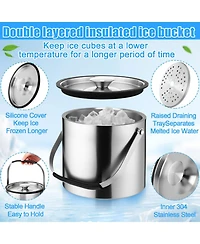 Piscifun Double Walled Insulated Ice Bucket with Lid Scoop Strainer Handle for Cocktail Parties