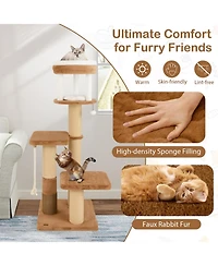 Hongge 65 Inch Cat Tree with Dual Padded Perches Removable Washable Bed and Self-Groomer