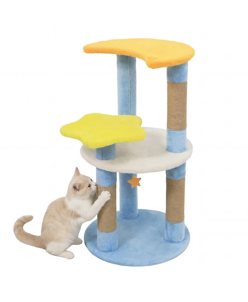 Hongge 29 Inch Modern Cat Tree with Star and Moon Platforms and Jute Scratching Posts