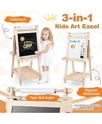 Hongge 3-in-1 Double-Sided Kids Art Easel with Chalkboard Magnetic Whiteboard and Paper Roll