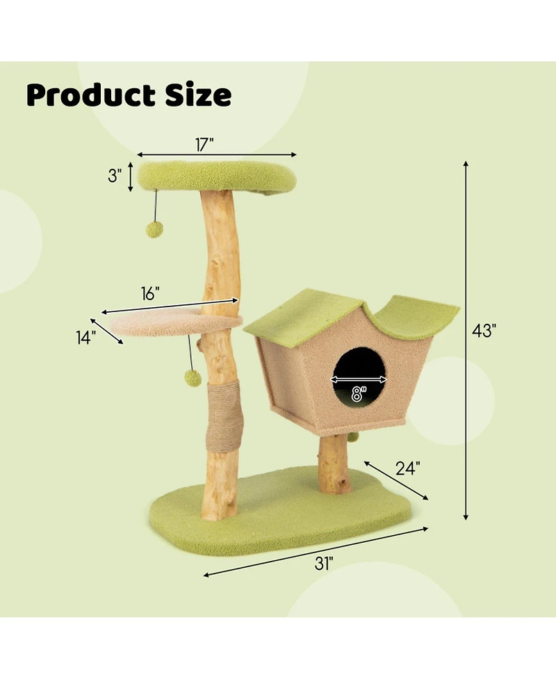 Hongge 43 Inch Wooden Cat Tree with Padded Top Perch Vented Condo and Jute Scratching Posts