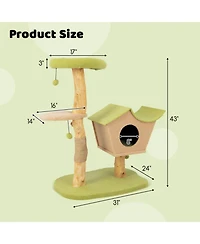 Hongge 43 Inch Wooden Cat Tree with Padded Top Perch Vented Condo and Jute Scratching Posts
