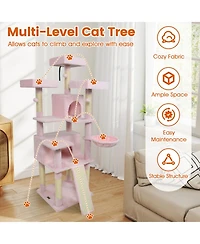 Hongge 65 Inch Cat Tree with 3 Upholstered Perches 2 Condos and Sisal Scratching Posts