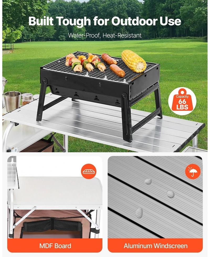 Sevorley Portable 2-Tier Outdoor Camp Kitchen Table with Windshield and Carry Bag