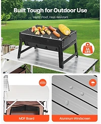Sevorley Portable 2-Tier Outdoor Camp Kitchen Table with Windshield and Carry Bag
