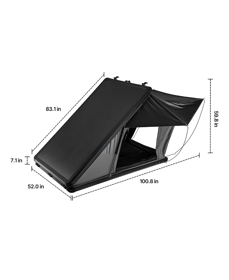 Sevorley Aluminum Hard Shell Rooftop Tent for 2-3 Person with Led Light, 1 Window and Mattress