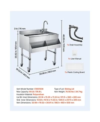 Sevorley Commercial Ice Bin with Sink and Faucet, 60 Qt Stainless Steel Cocktail Cooler Cart