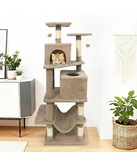 Hongge 57 Inch Cat Tree with Dual Condos Hammock and Sisal Scratching Posts
