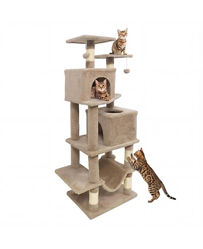 Hongge 57 Inch Cat Tree with Dual Condos Hammock and Sisal Scratching Posts