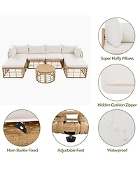 Asagikoiai 7-Piece Pe Rattan Conversation Set, All-Weather Outdoor Modular Sofa Set