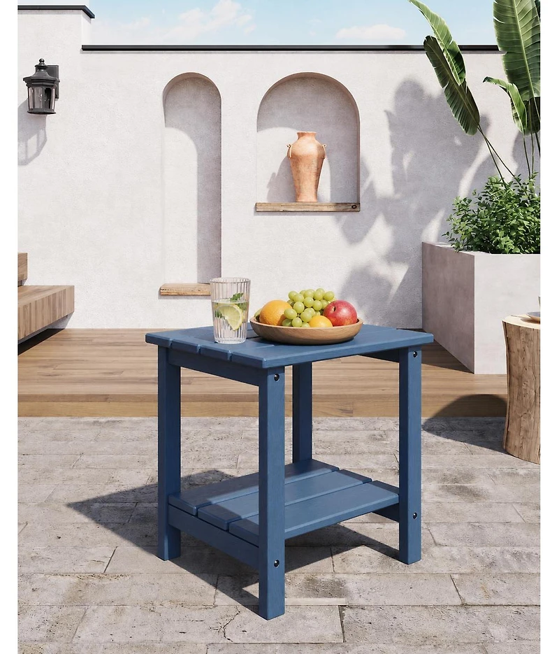 homfan Adirondack Square Outdoor Side Table – 2-Tier Storage Patio Side Table, Hdpe End Table for Patio, Pool, Deck, Indoor or Backyard
